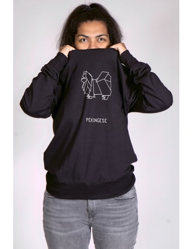 Origami Pekingese Woman Round Neck Sweatshirt