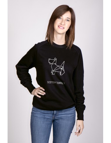 Origami Scottish Terrier Woman Round Neck Sweatshirt