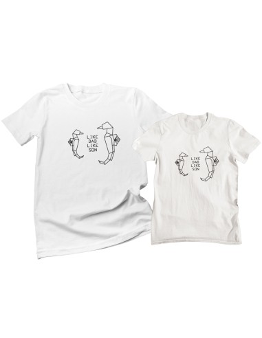 Pair Of Dad And Son T-Shirts 'Like Dad Like Son' Father's Day Origami Miniature Seahorse Hippocampus